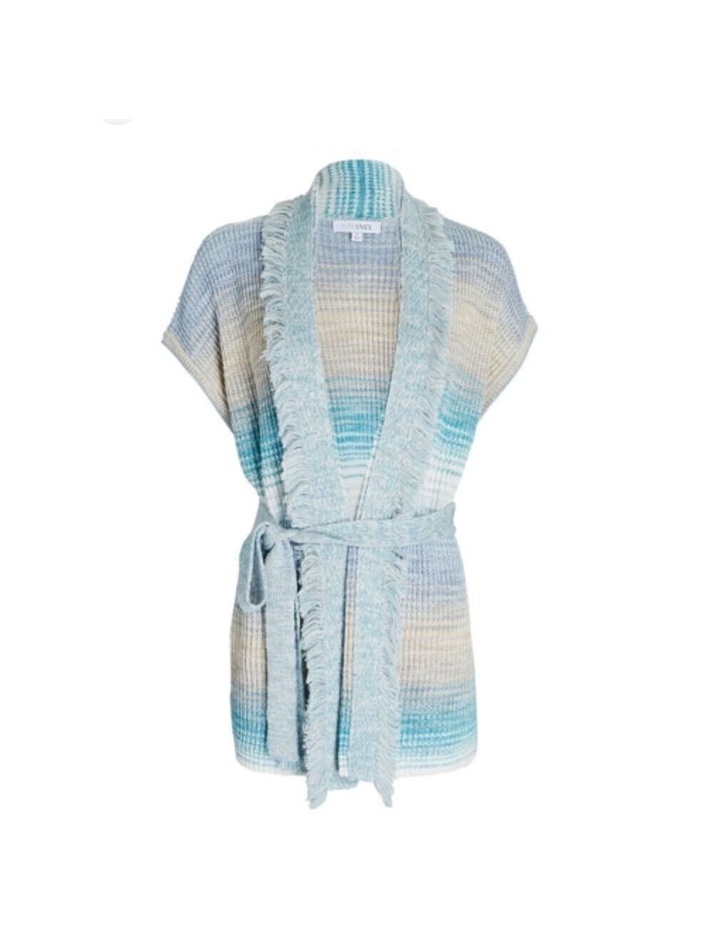 Intermix Women's Striped V-Neck Sweater Blue Knit Pullover Size M